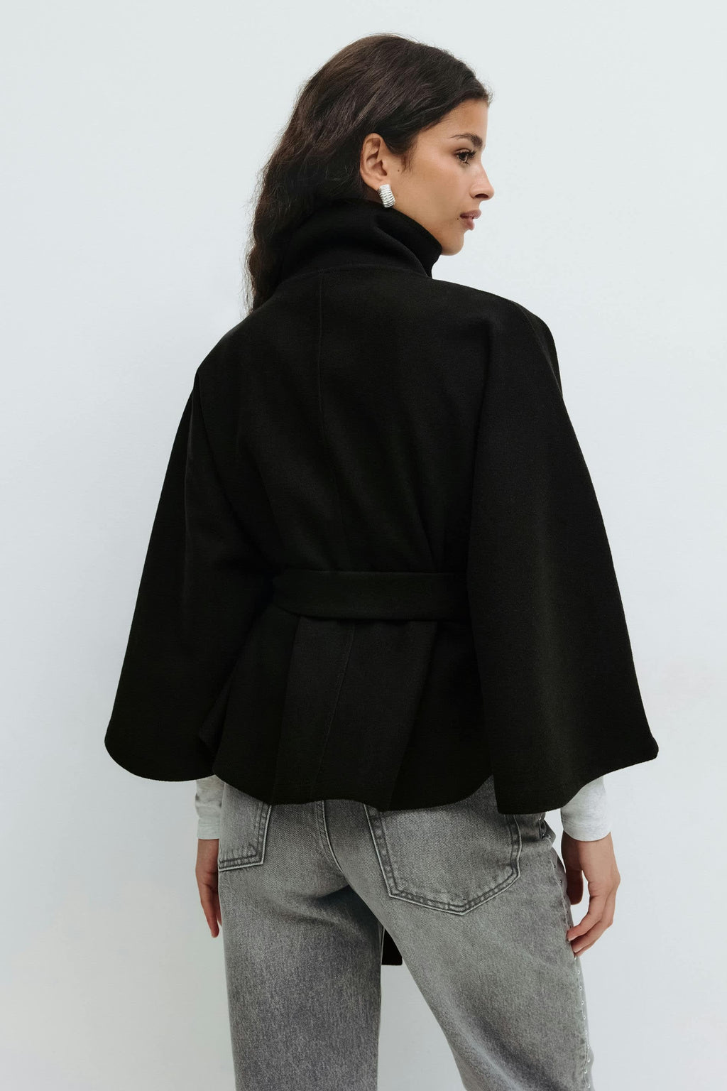 Women's Belted High Neck Cape Jacket | Gilliane_10