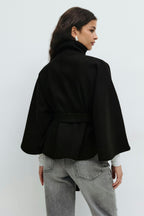 Women's Belted High Neck Cape Jacket | Gilliane_10