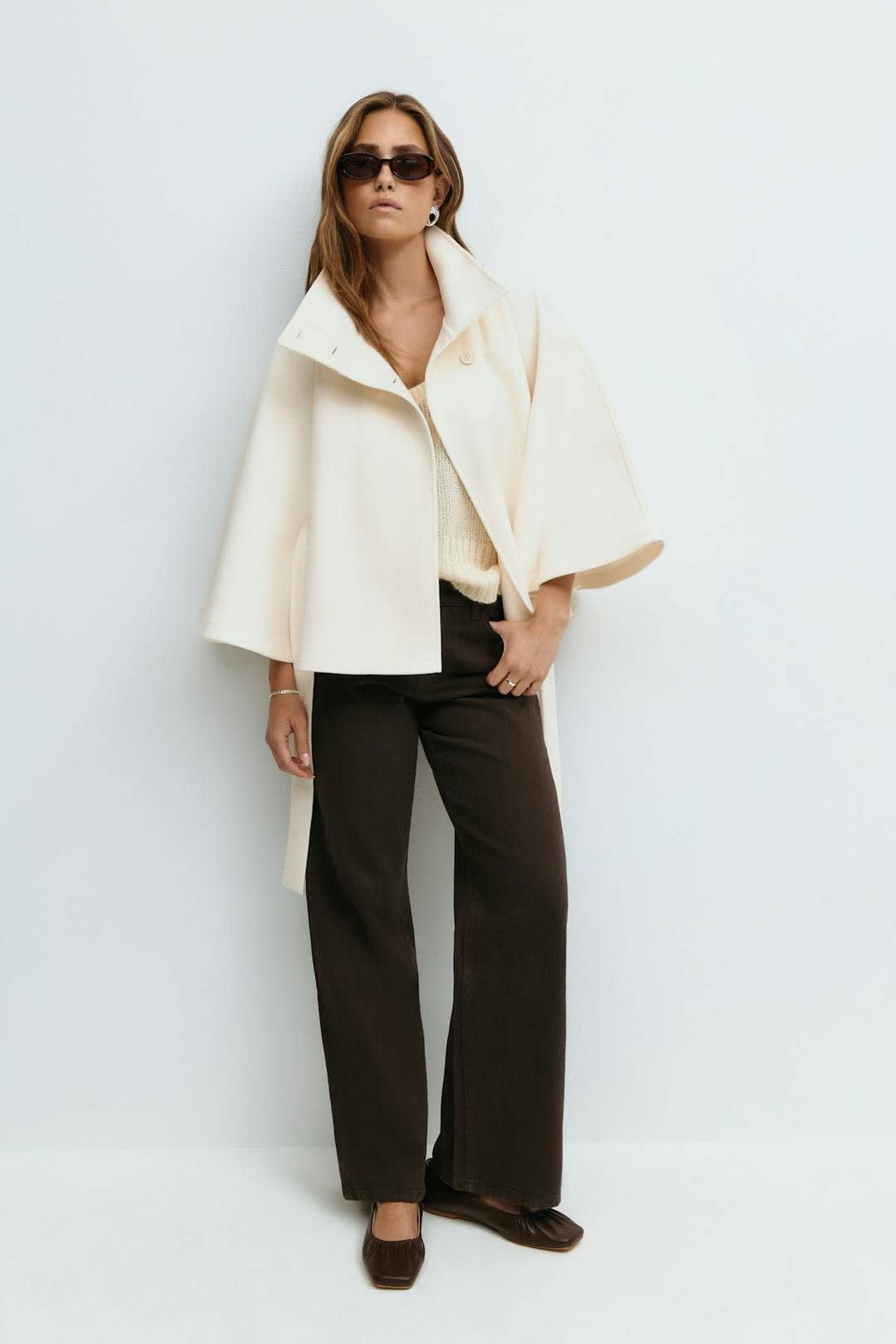 Women's Belted High Neck Cape Jacket | Gilliane_4