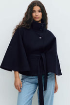 Women's Belted High Neck Cape Jacket | Gilliane_5