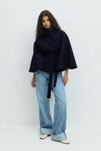 Women's Belted High Neck Cape Jacket | Gilliane_7