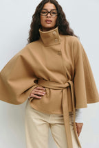 Women's Belted High Neck Cape Jacket | Gilliane_8