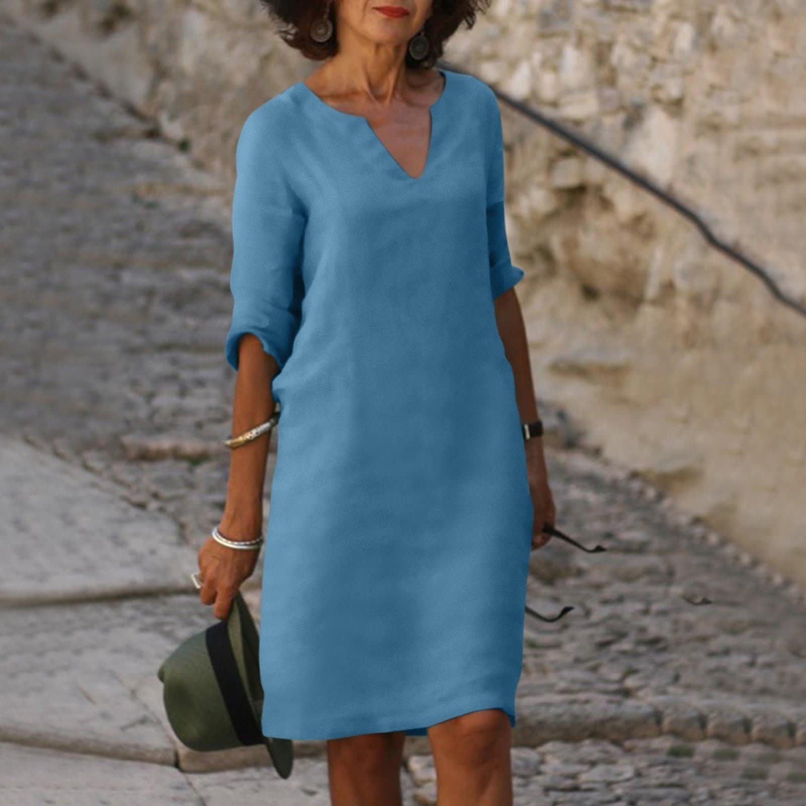 Women's Relaxed Fit V-Neck Shift Dress | Idony_10