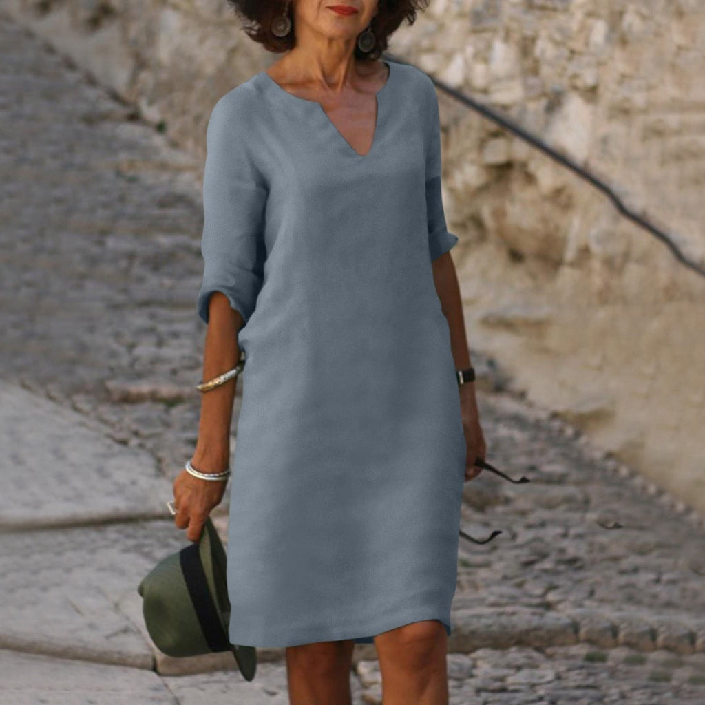 Women's Relaxed Fit V-Neck Shift Dress | Idony_11