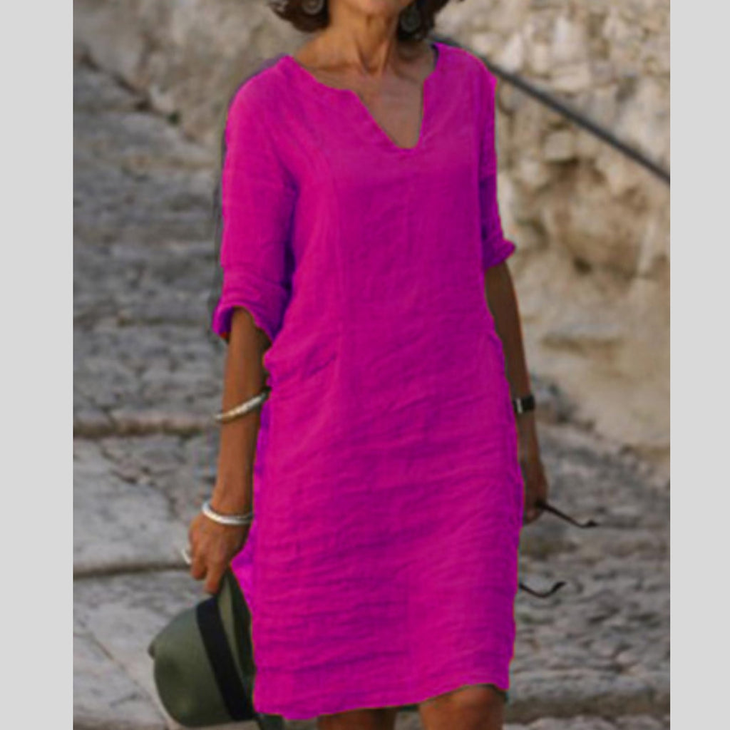Women's Relaxed Fit V-Neck Shift Dress | Idony_13
