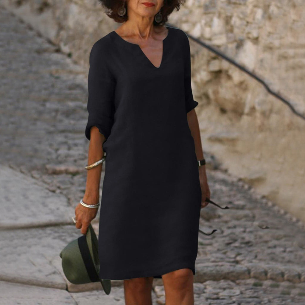 Women's Relaxed Fit V-Neck Shift Dress | Idony_2