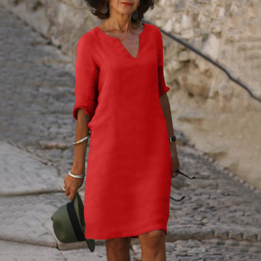 Women's Relaxed Fit V-Neck Shift Dress | Idony_6