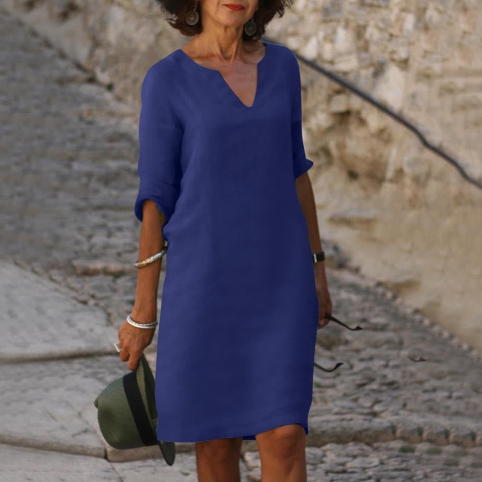 Women's Relaxed Fit V-Neck Shift Dress | Idony_9