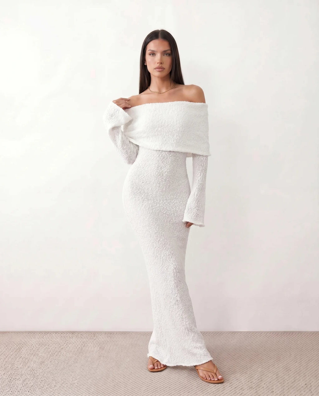 Women's Off Shoulder Knit Maxi Dress | Nerissa_1