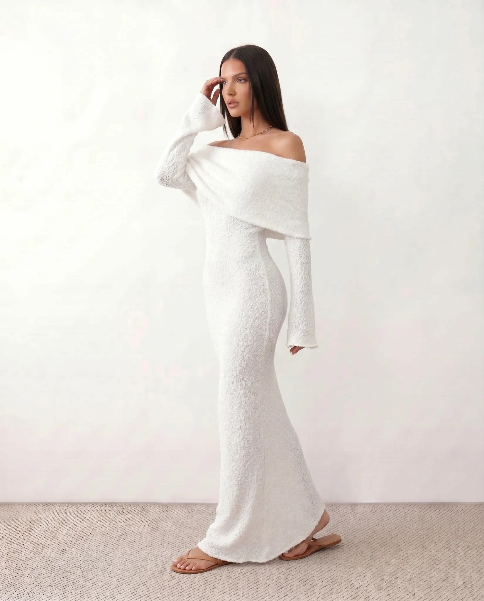 Women's Off Shoulder Knit Maxi Dress | Nerissa_2