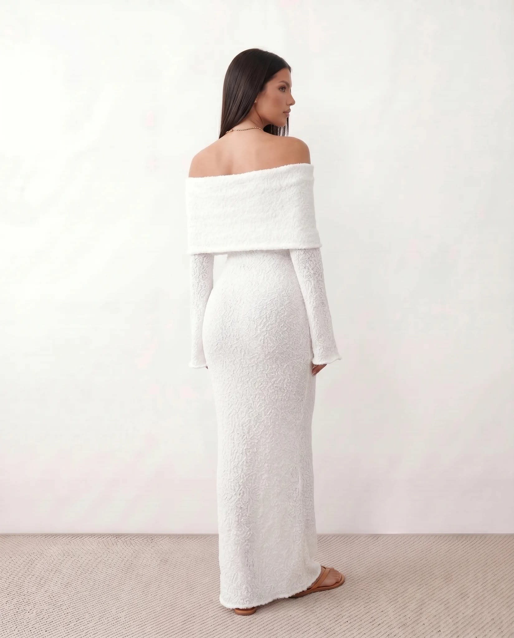 Women's Off Shoulder Knit Maxi Dress | Nerissa_3