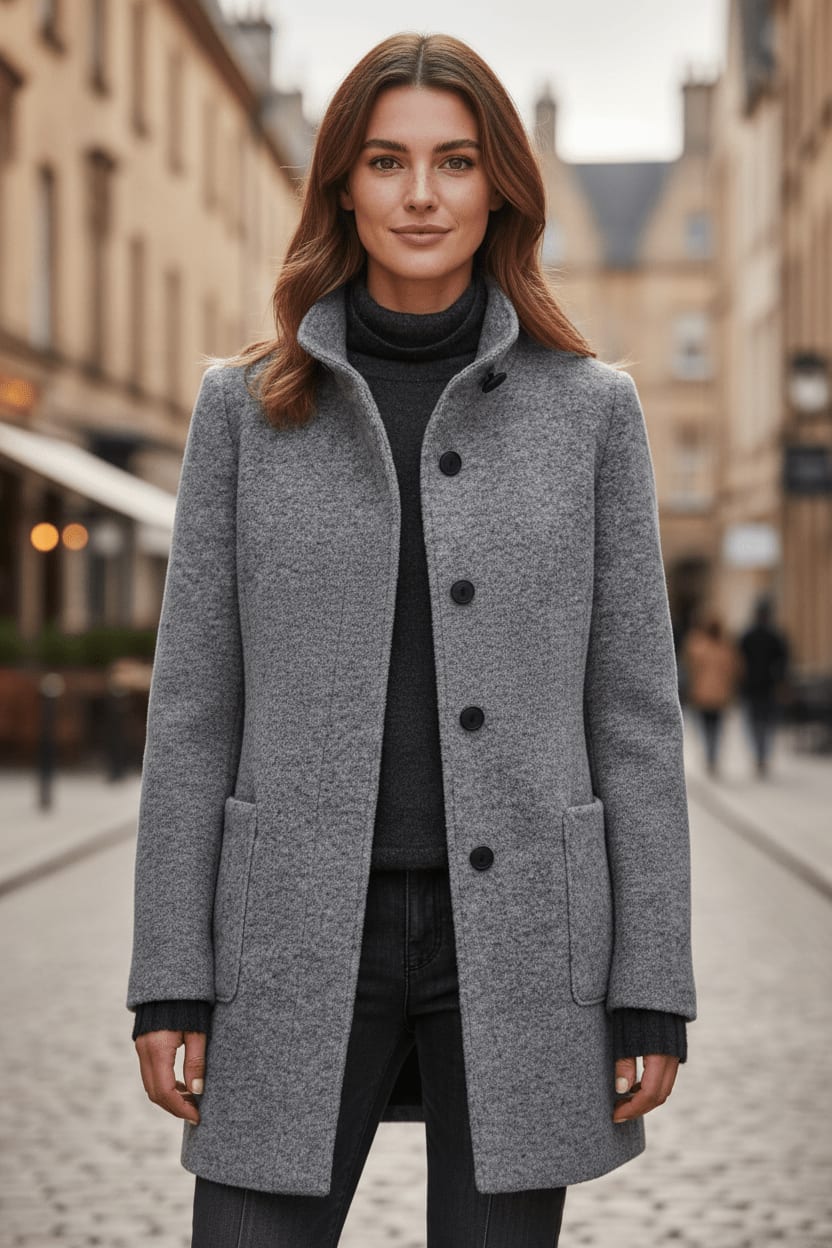 Women's Wool Blend Stand Collar Overcoat | Dorinda_15