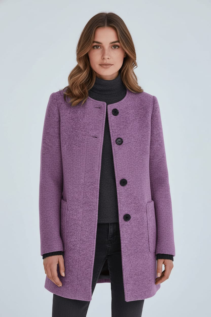 Women's Wool Blend Stand Collar Overcoat | Dorinda_16
