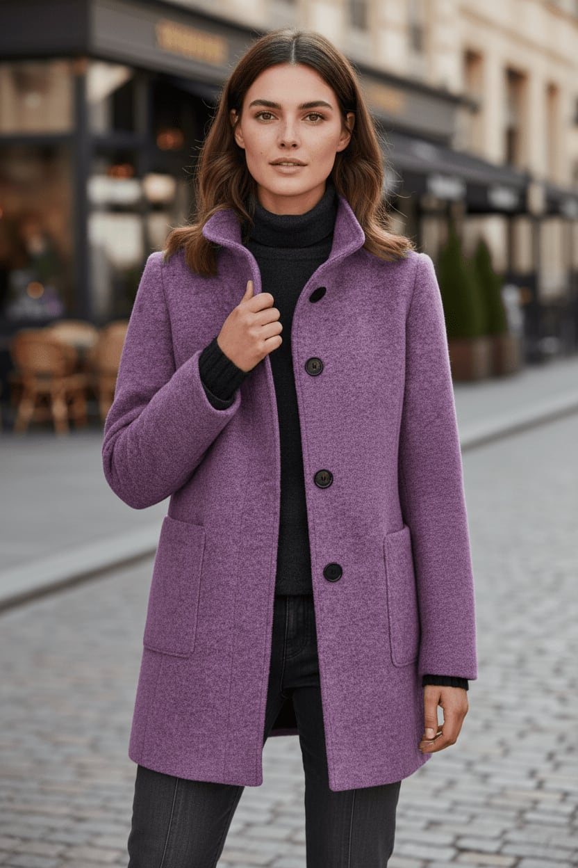 Women's Wool Blend Stand Collar Overcoat | Dorinda_17