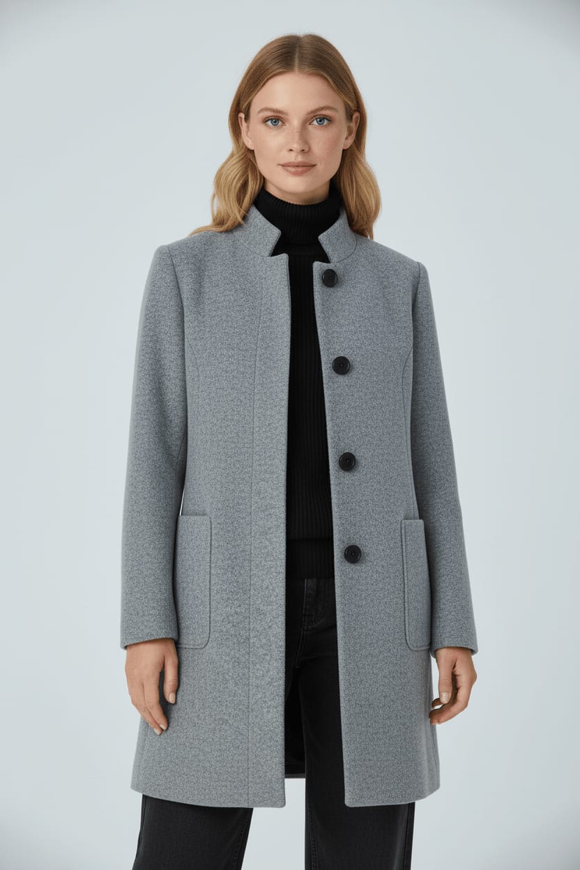 Women's Wool Blend Stand Collar Overcoat | Dorinda_2