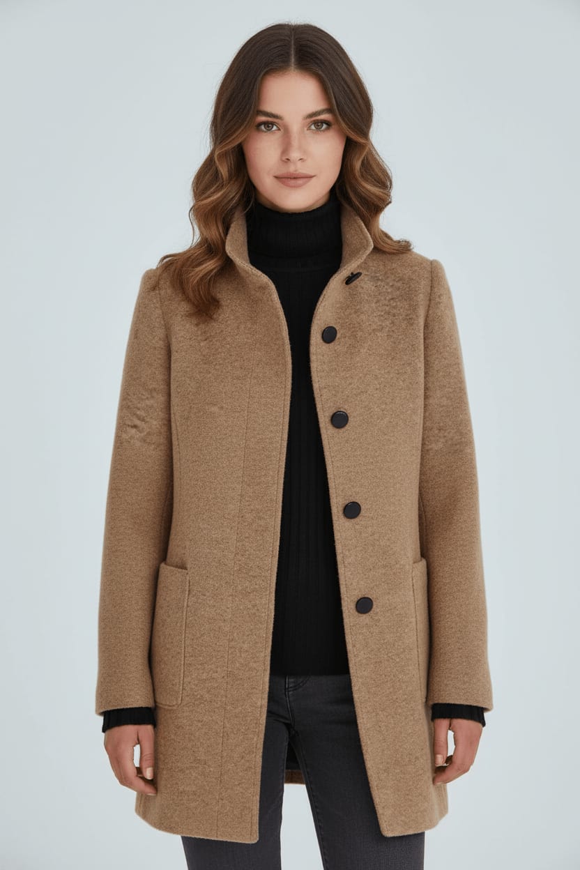 Women's Wool Blend Stand Collar Overcoat | Dorinda_22