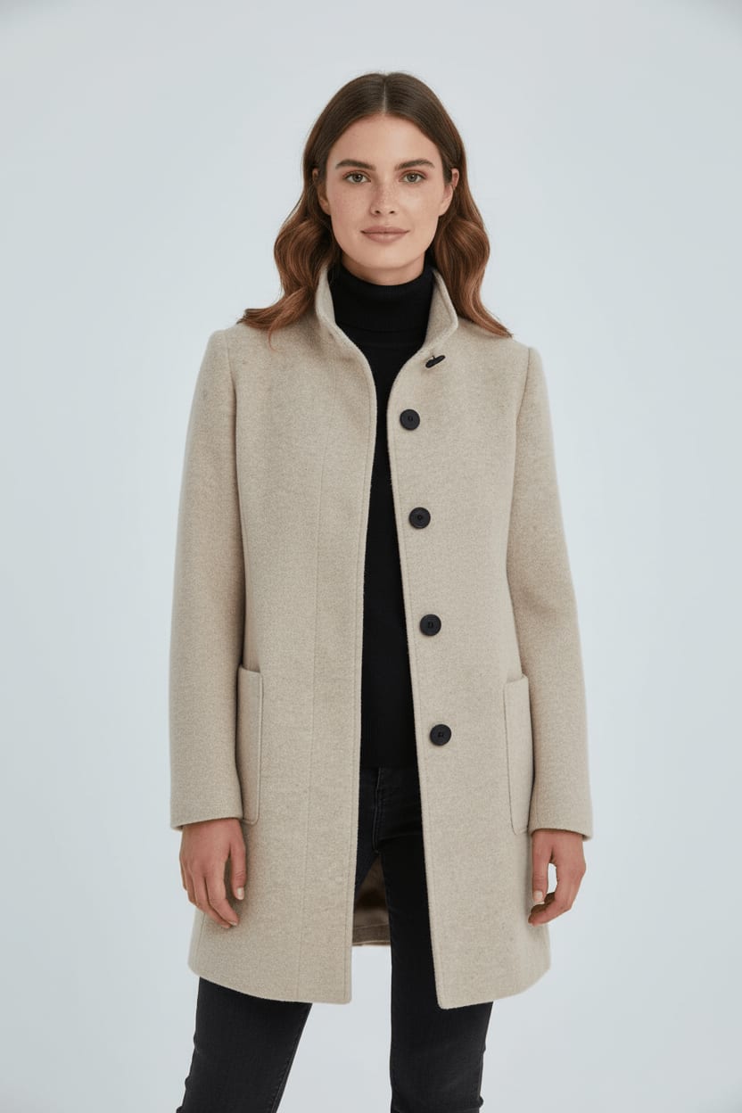 Women's Wool Blend Stand Collar Overcoat | Dorinda_6