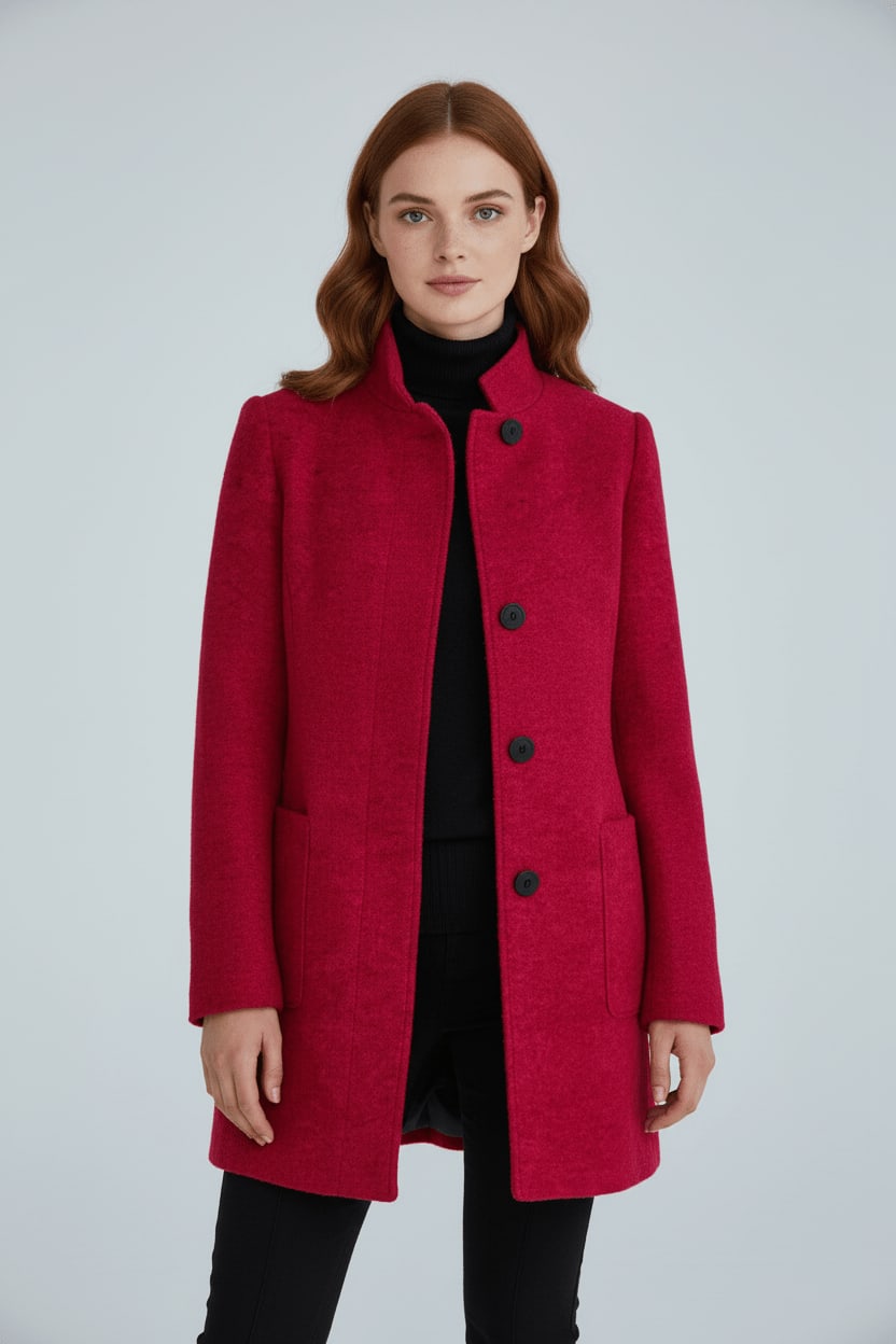 Women's Wool Blend Stand Collar Overcoat | Dorinda_8