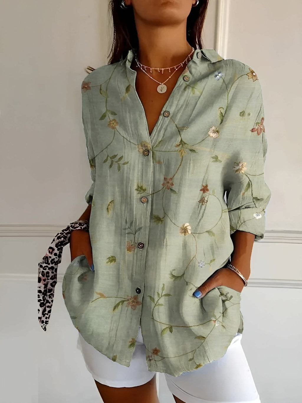 Women's Floral Print Button Front Shirt | Eglantine_2