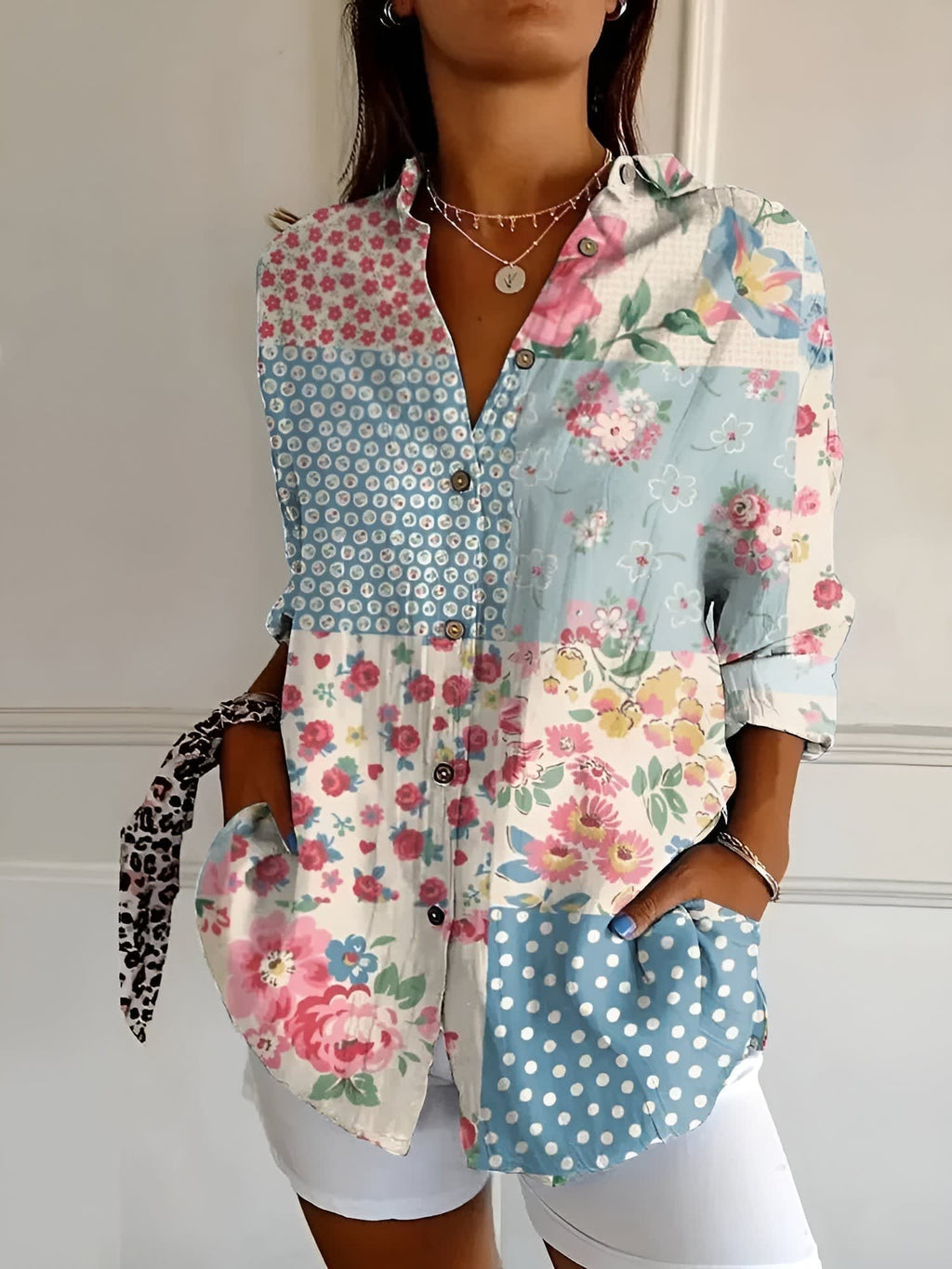 Women's Floral Print Button Front Shirt | Eglantine_3