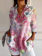 Women's Floral Print Button Front Shirt | Eglantine_4
