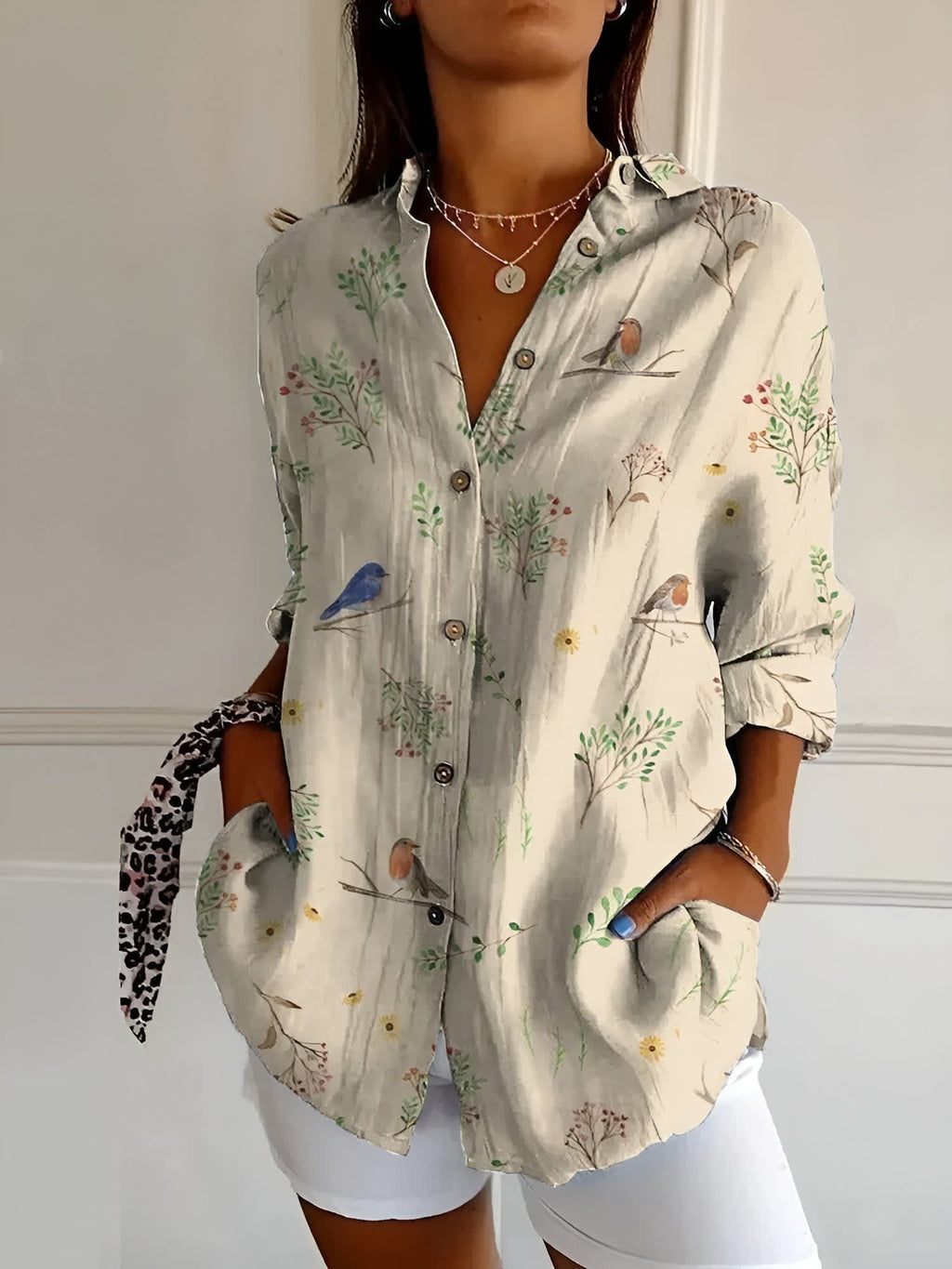 Women's Floral Print Button Front Shirt | Eglantine_5