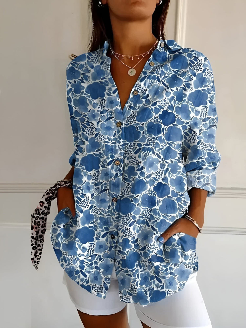 Women's Floral Print Button Front Shirt | Eglantine_6