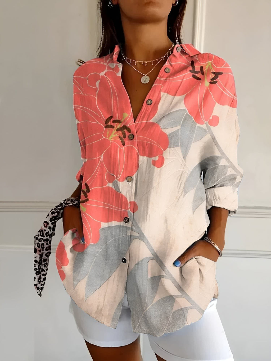 Women's Floral Print Button Front Shirt | Eglantine_7