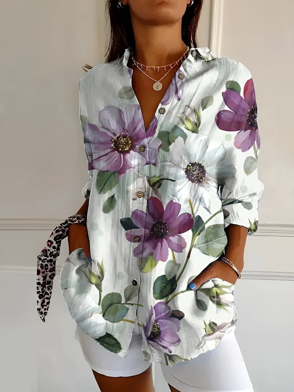 Women's Floral Print Button Front Shirt | Eglantine_8