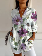 Women's Floral Print Button Front Shirt | Eglantine_8