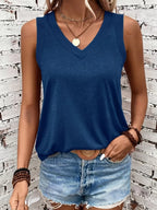 Women's V Neck Ribbed Trim Tank Top | Mabella_12