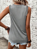 Women's V Neck Ribbed Trim Tank Top | Mabella_3