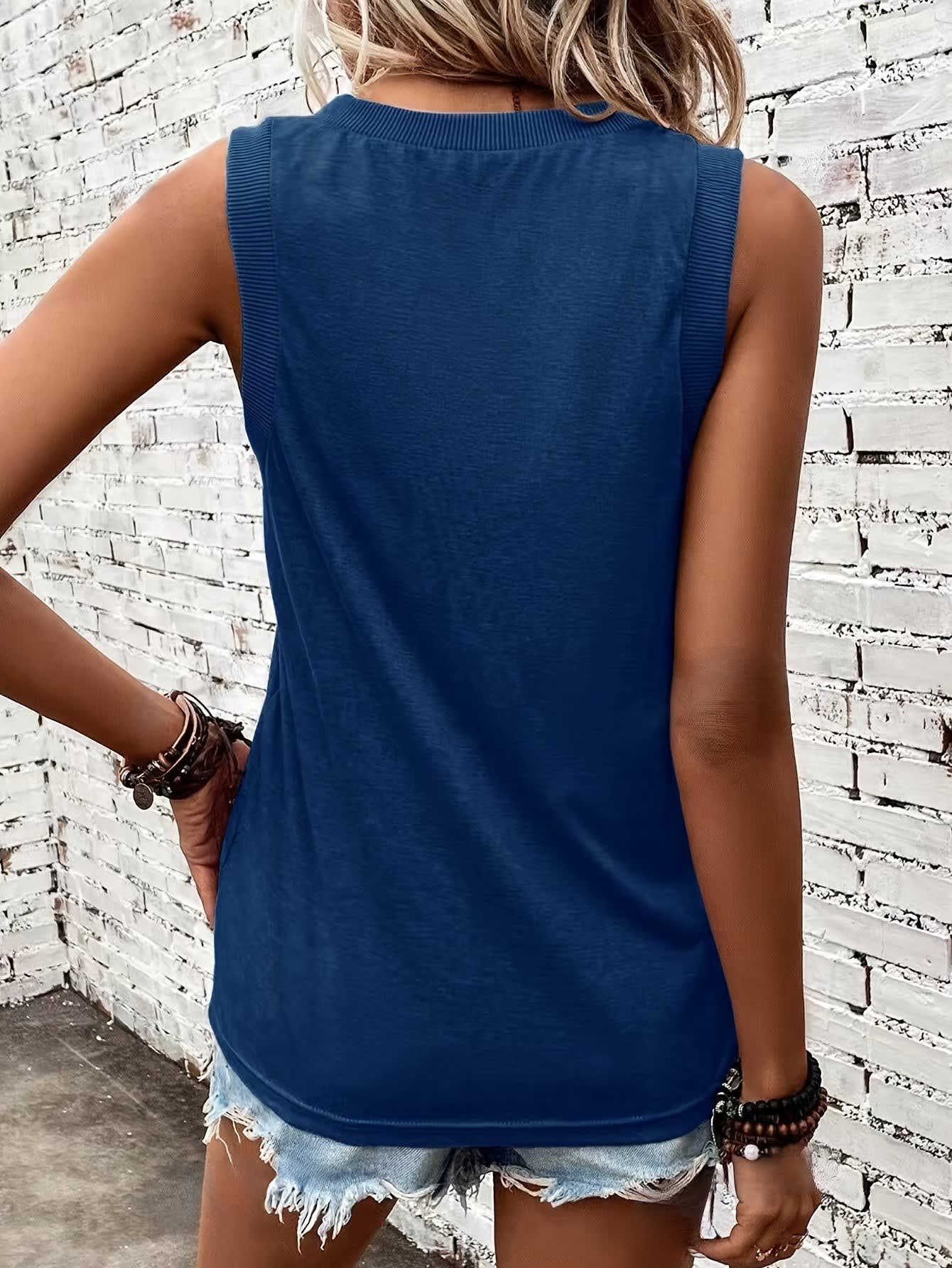 Women's V Neck Ribbed Trim Tank Top | Mabella_4