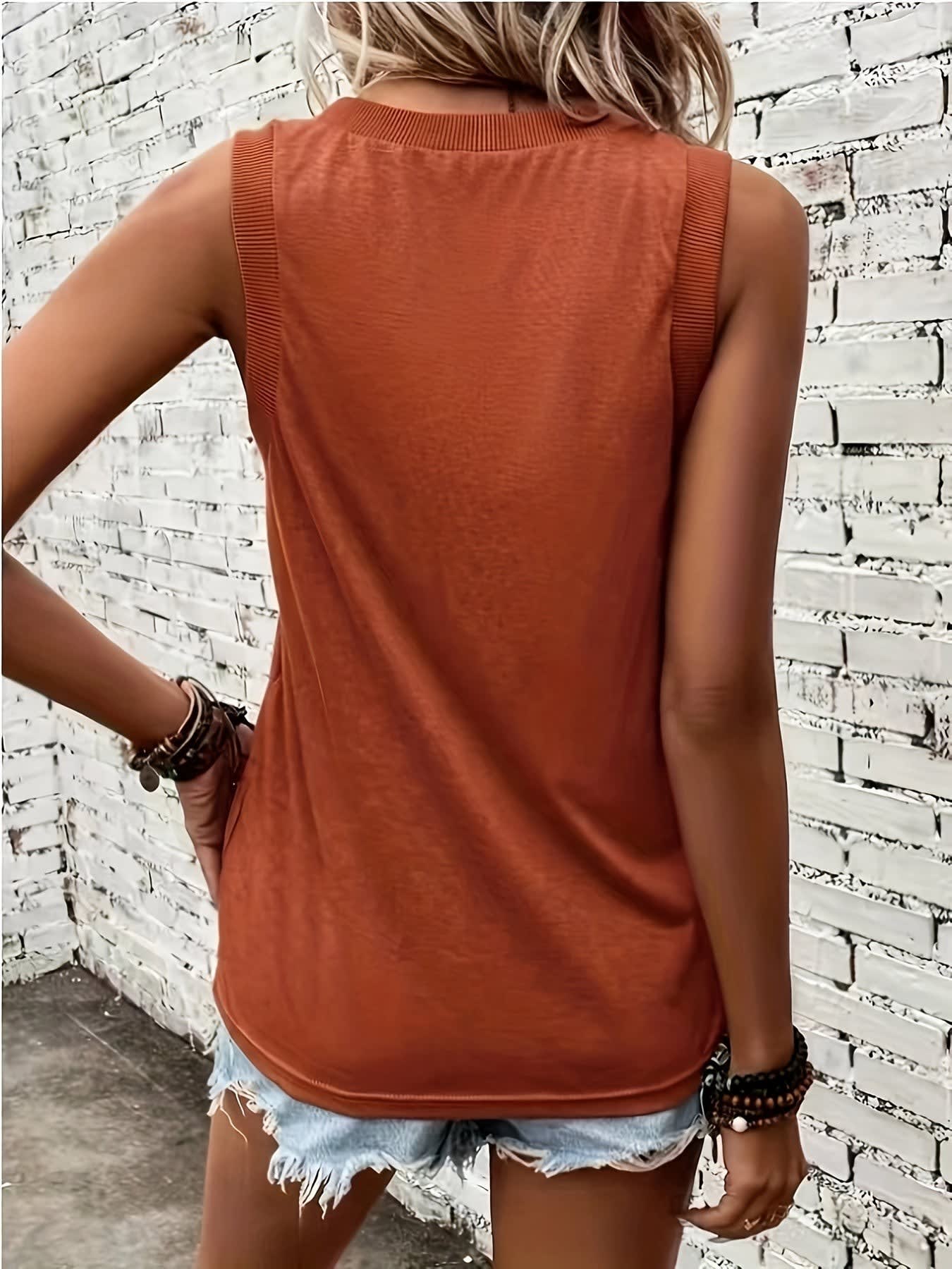 Women's V Neck Ribbed Trim Tank Top | Mabella_6