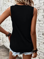 Women's V Neck Ribbed Trim Tank Top | Mabella_7