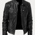 Women's Stand Collar Leather Biker Jacket | Selborne_1