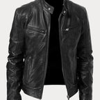 Women's Stand Collar Leather Biker Jacket | Selborne_1