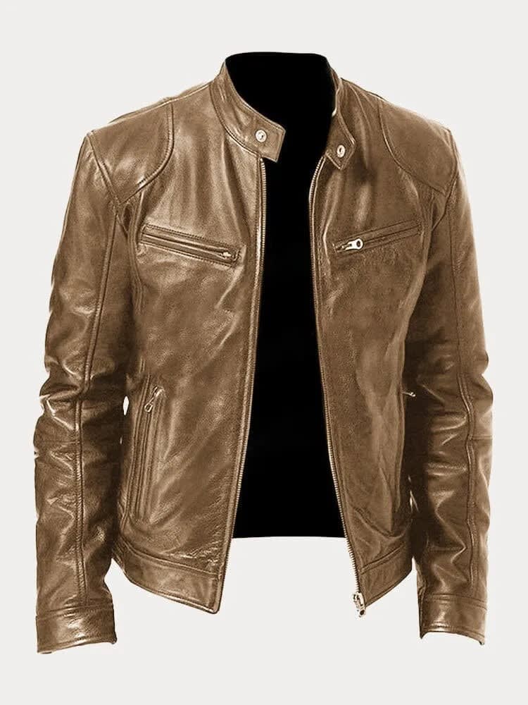 Women's Stand Collar Leather Biker Jacket | Selborne_10