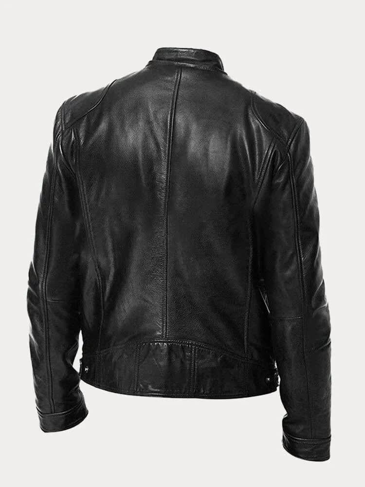 Women's Stand Collar Leather Biker Jacket | Selborne_11
