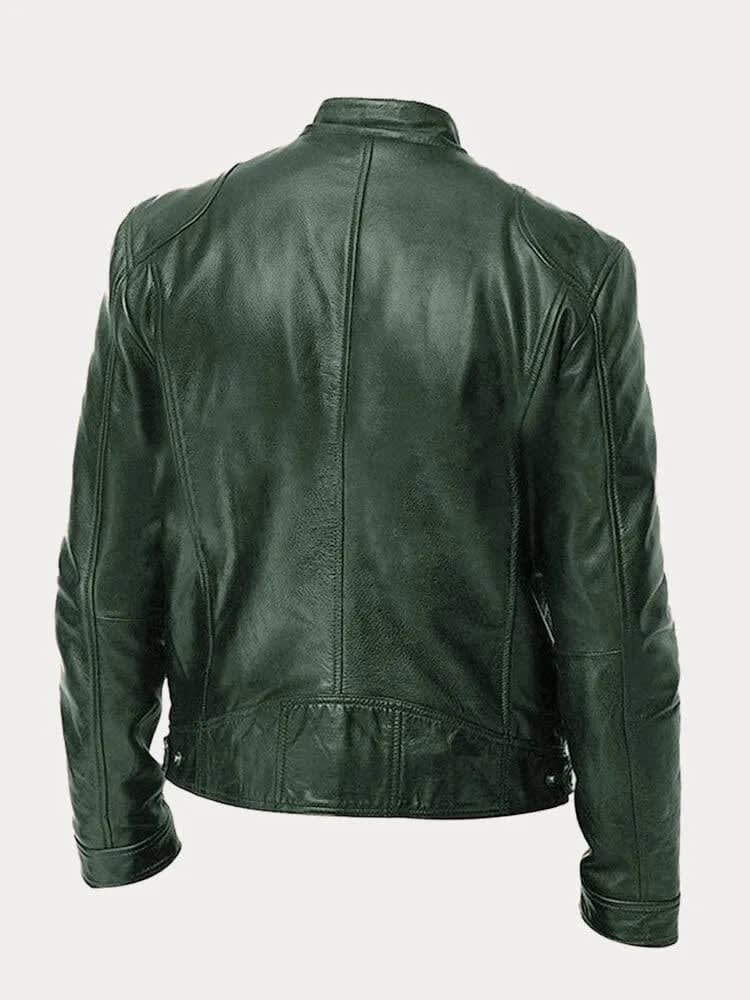 Women's Stand Collar Leather Biker Jacket | Selborne_12