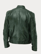 Women's Stand Collar Leather Biker Jacket | Selborne_12