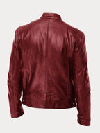 Women's Stand Collar Leather Biker Jacket | Selborne_13