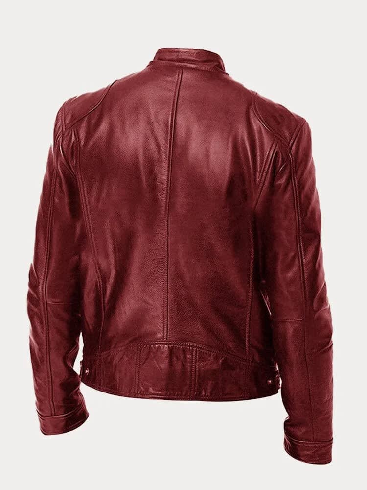 Women's Stand Collar Leather Biker Jacket | Selborne_13