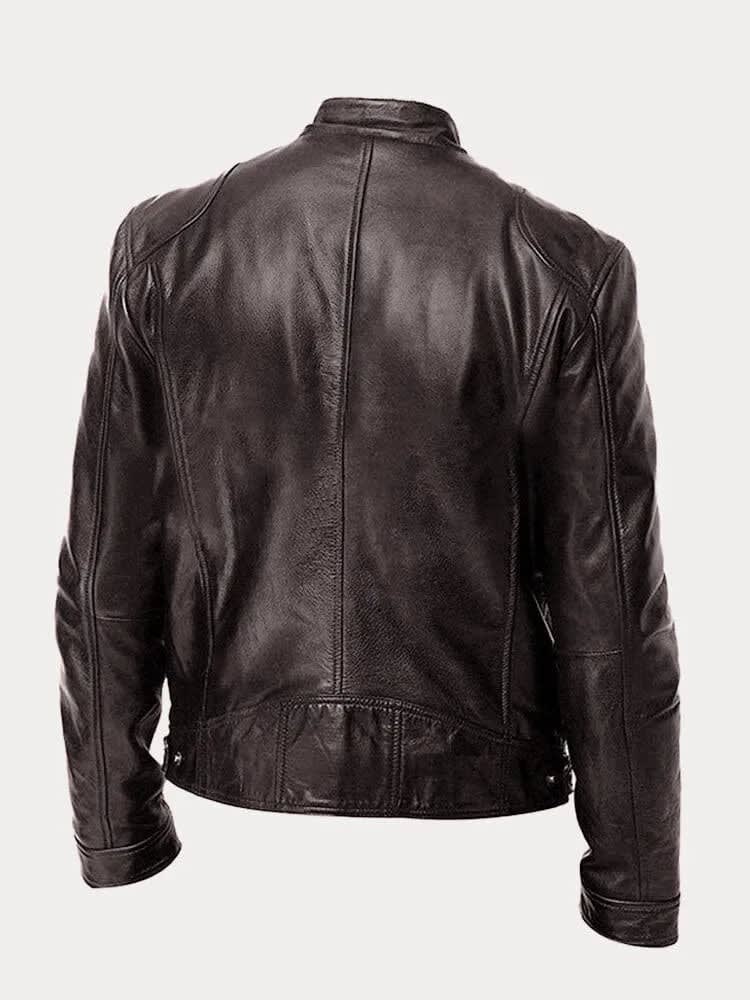 Women's Stand Collar Leather Biker Jacket | Selborne_14