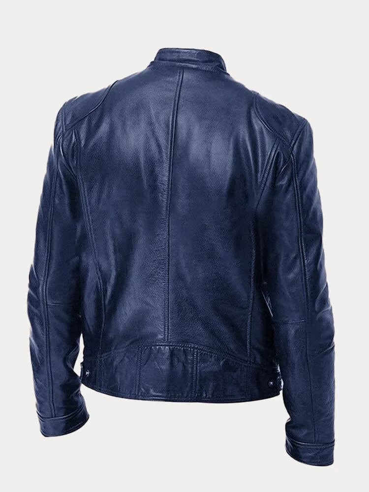 Women's Stand Collar Leather Biker Jacket | Selborne_15