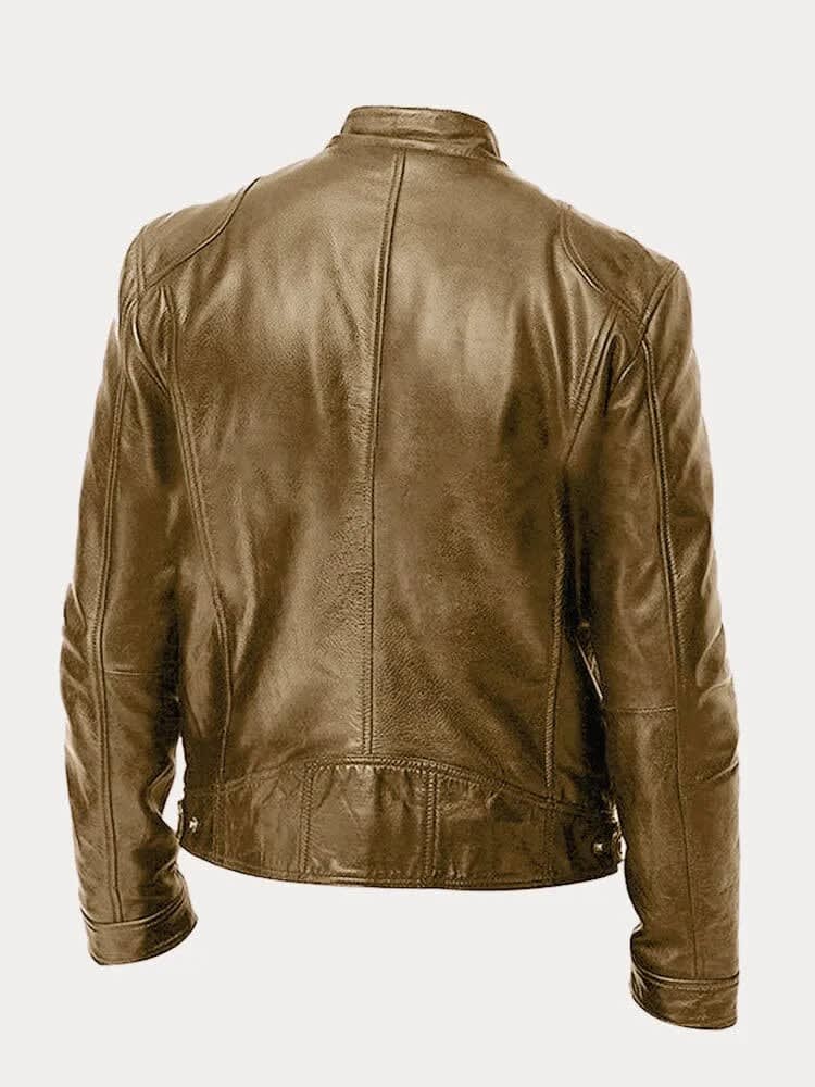 Women's Stand Collar Leather Biker Jacket | Selborne_16