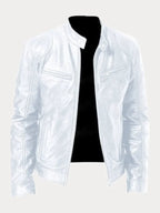 Women's Stand Collar Leather Biker Jacket | Selborne_2