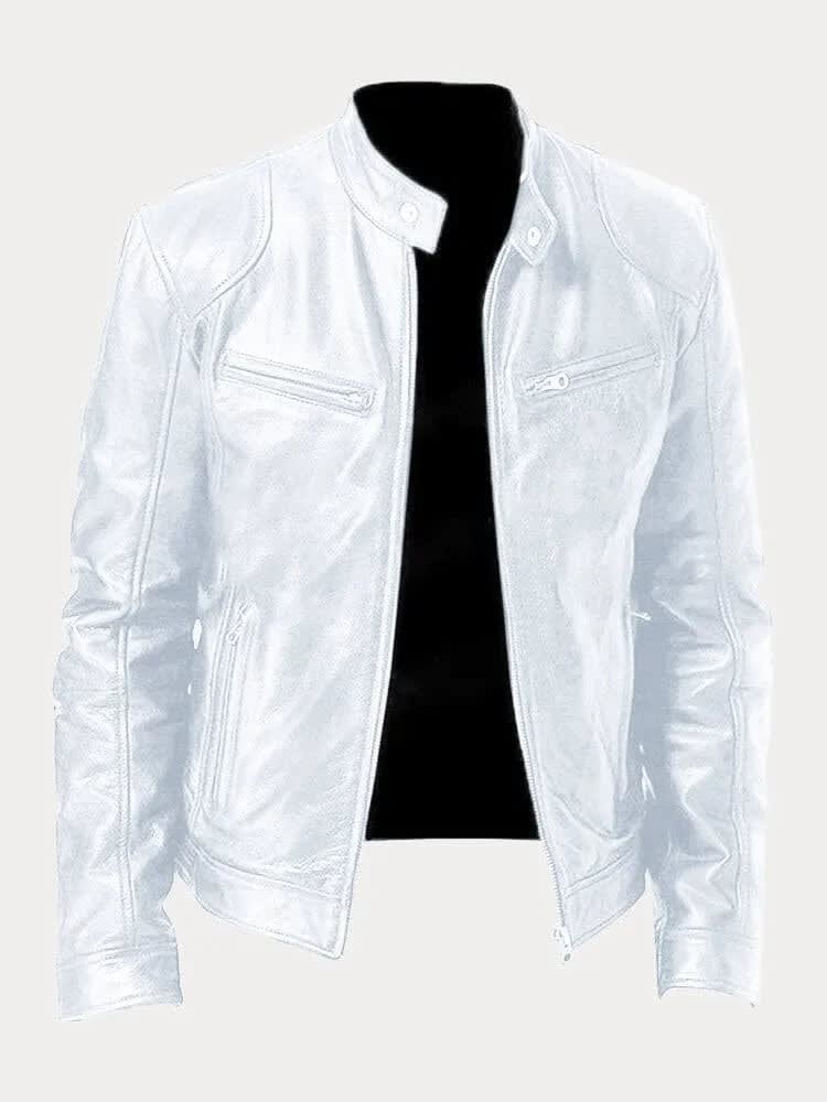 Women's Stand Collar Leather Biker Jacket | Selborne_2