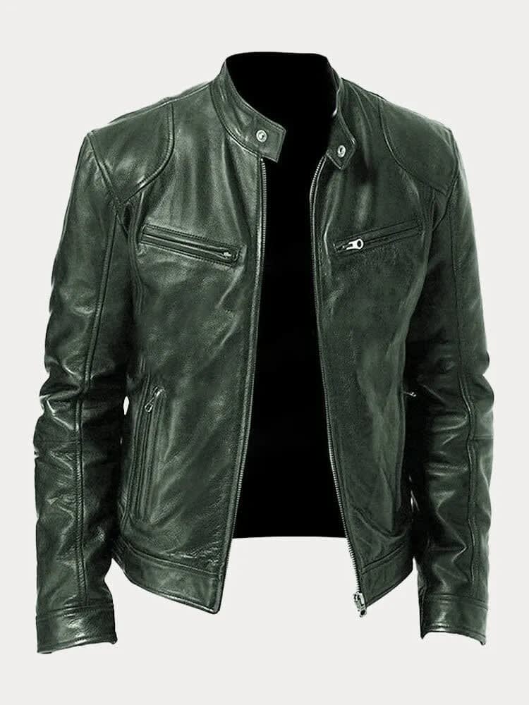 Women's Stand Collar Leather Biker Jacket | Selborne_3