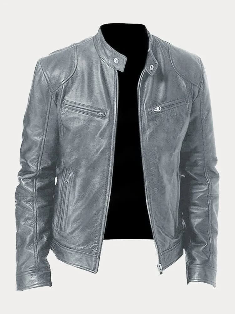 Women's Stand Collar Leather Biker Jacket | Selborne_4